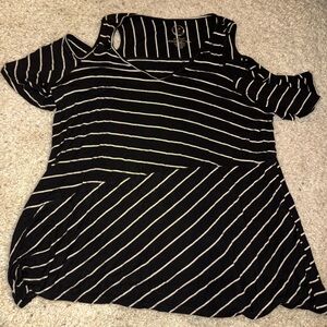 Maurice’s Striped Black and White Cold Shoulder Top